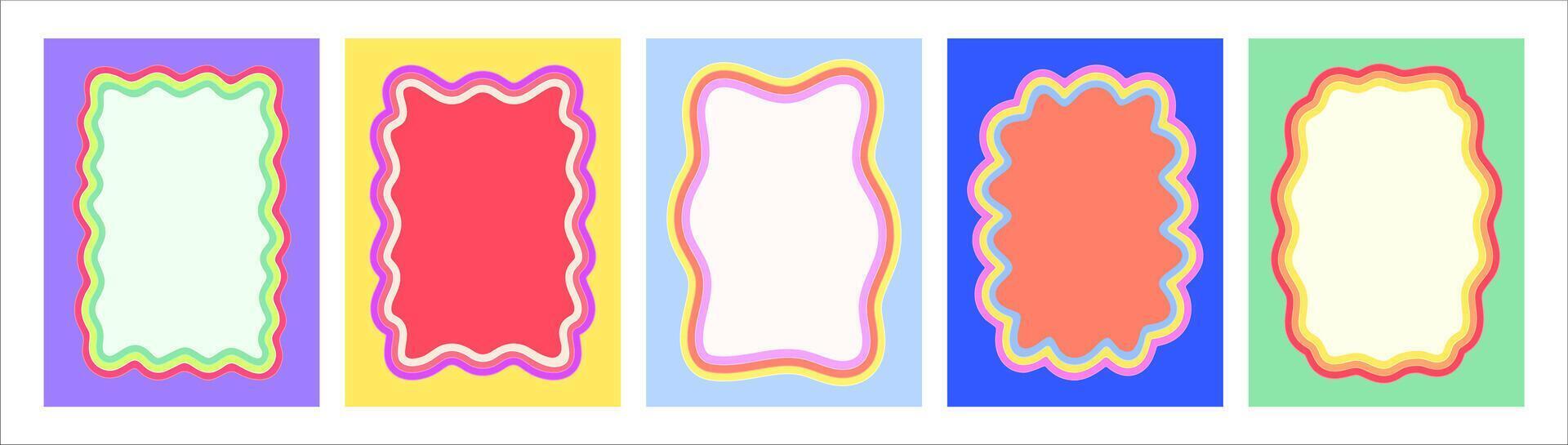 Y2k color scallop wavy frames and retro borders vector