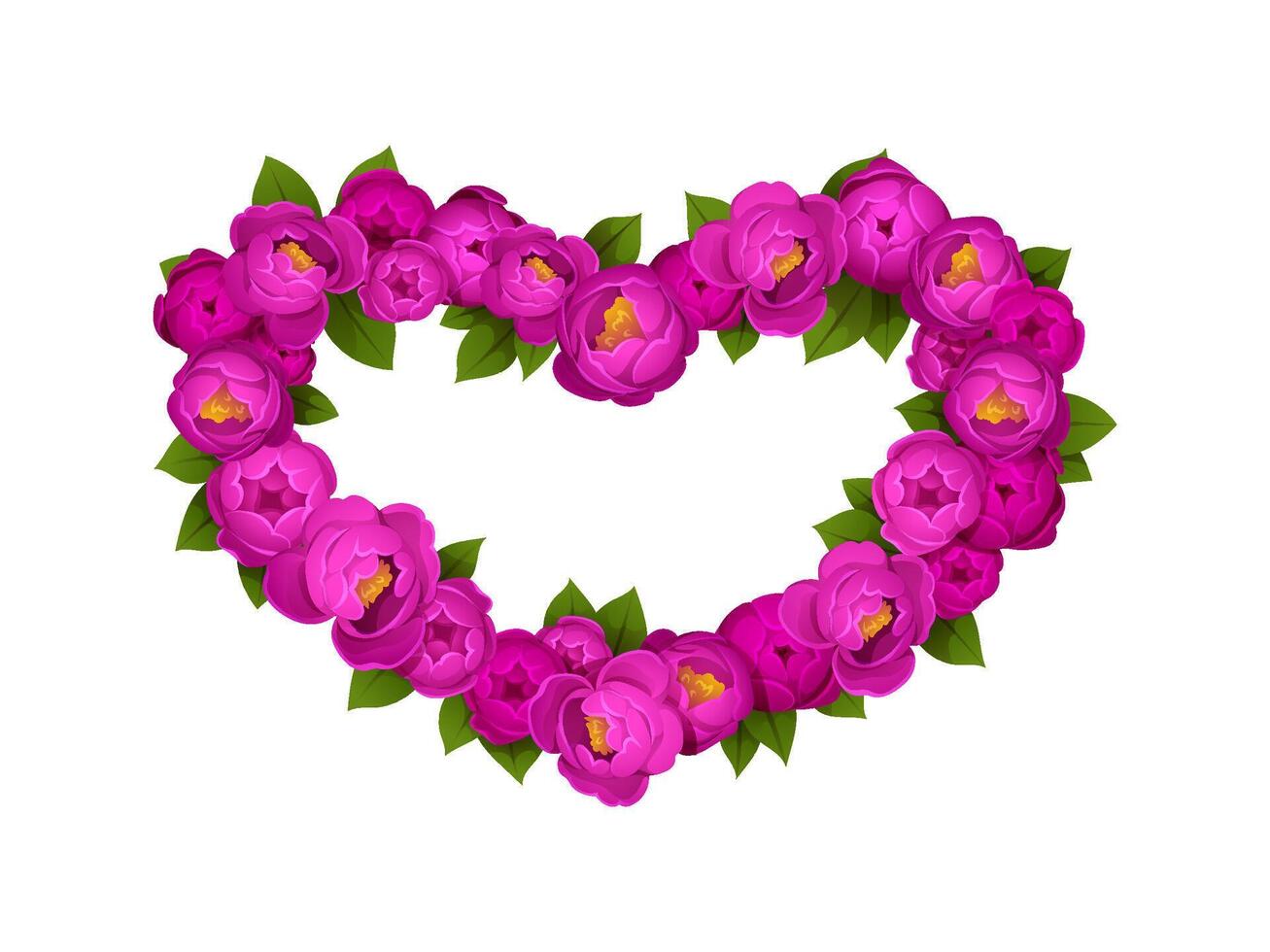 Valentines day peony flowers heart shaped wreath. vector