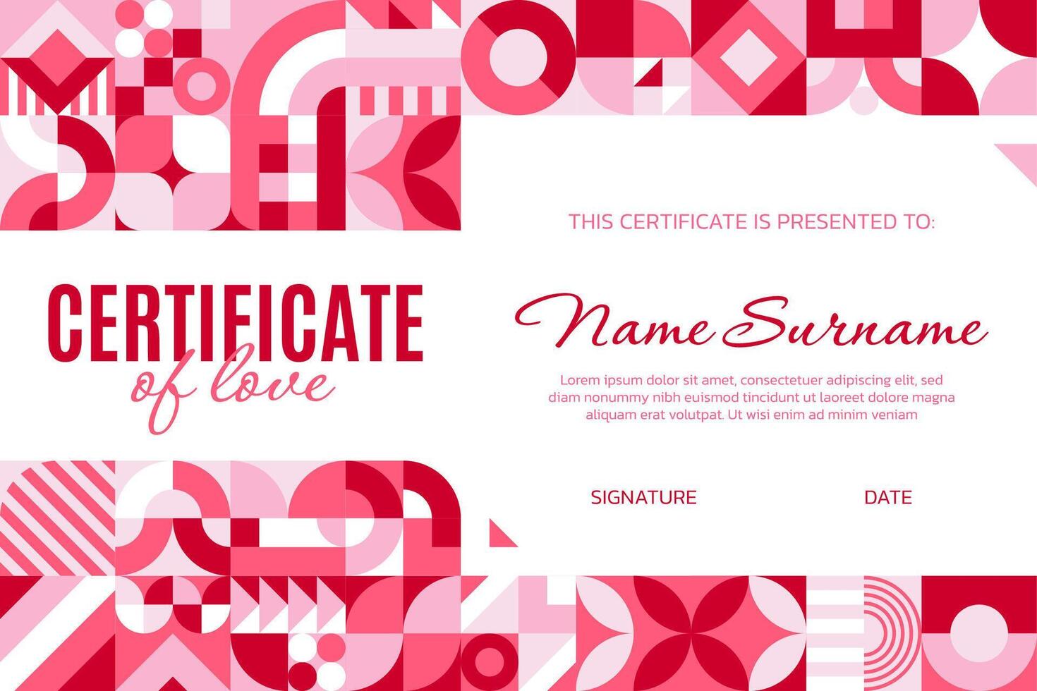 Certificate of love with geometric pattern vector