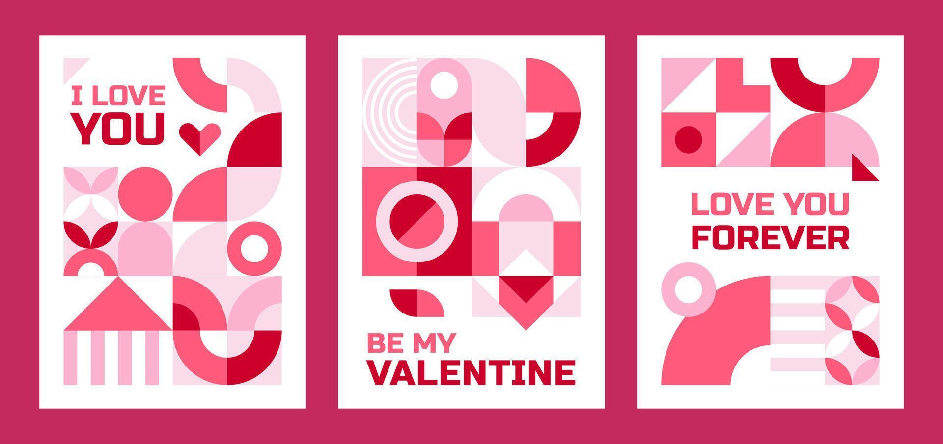 Valentines posters with abstract geometric shapes vector