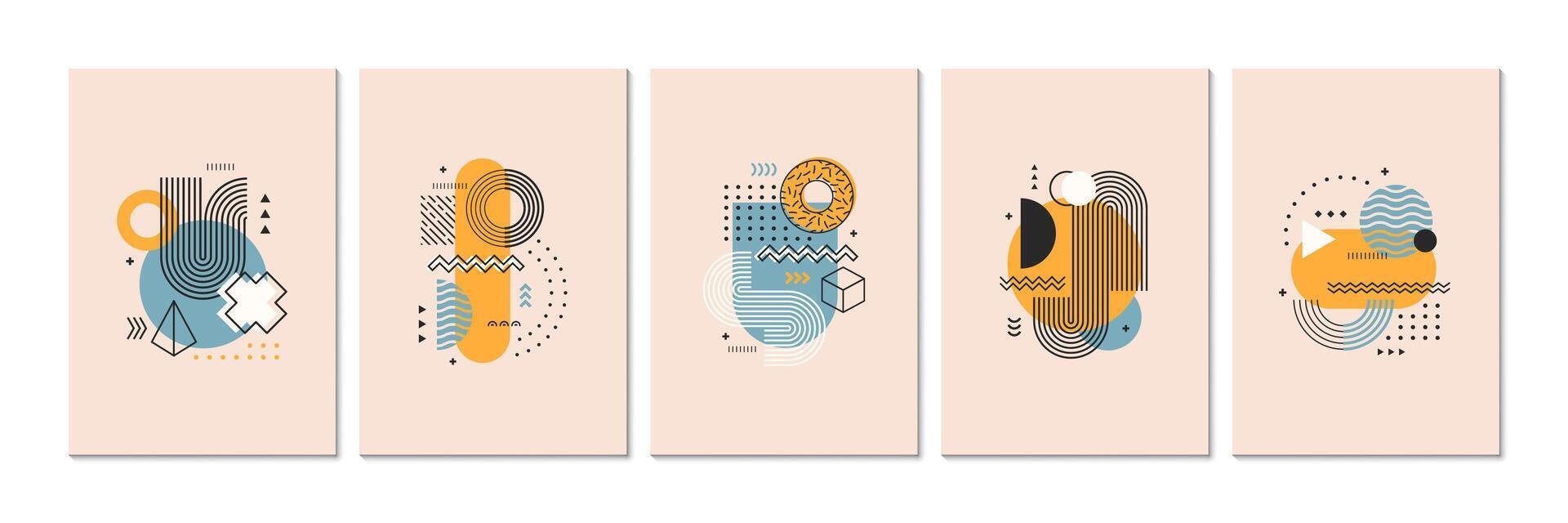 Geometric abstract Memphis shapes posters vector