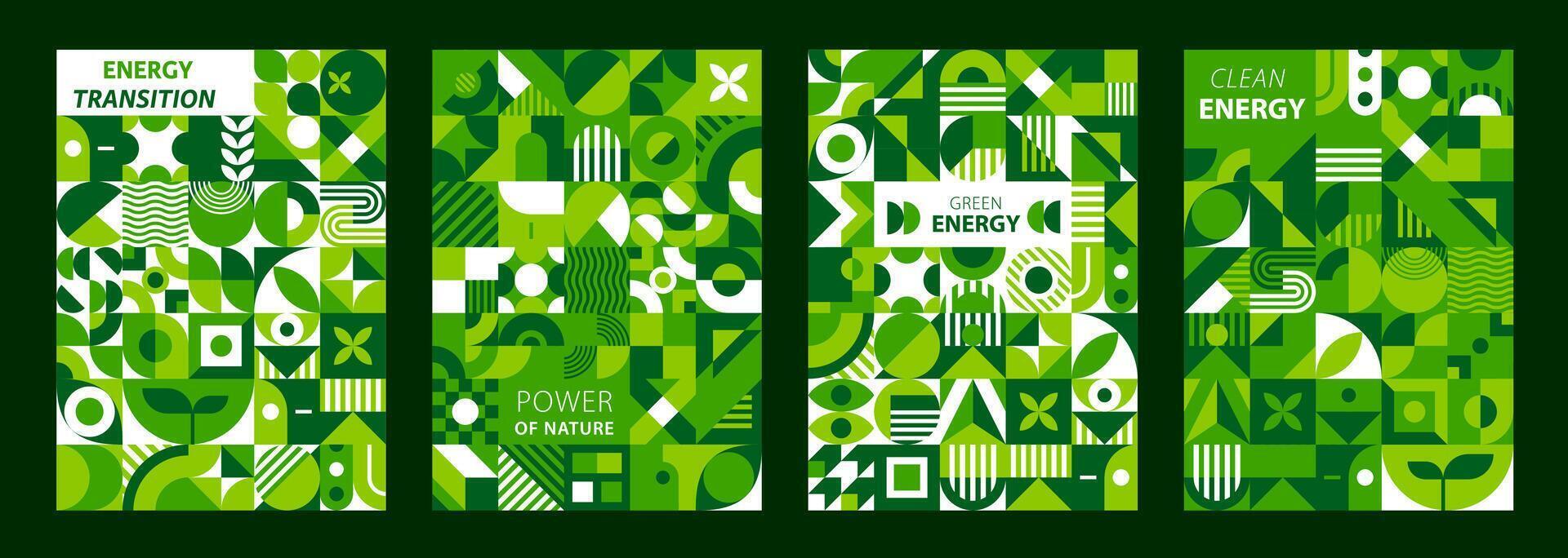 Green energy posters with abstract geometric shape vector