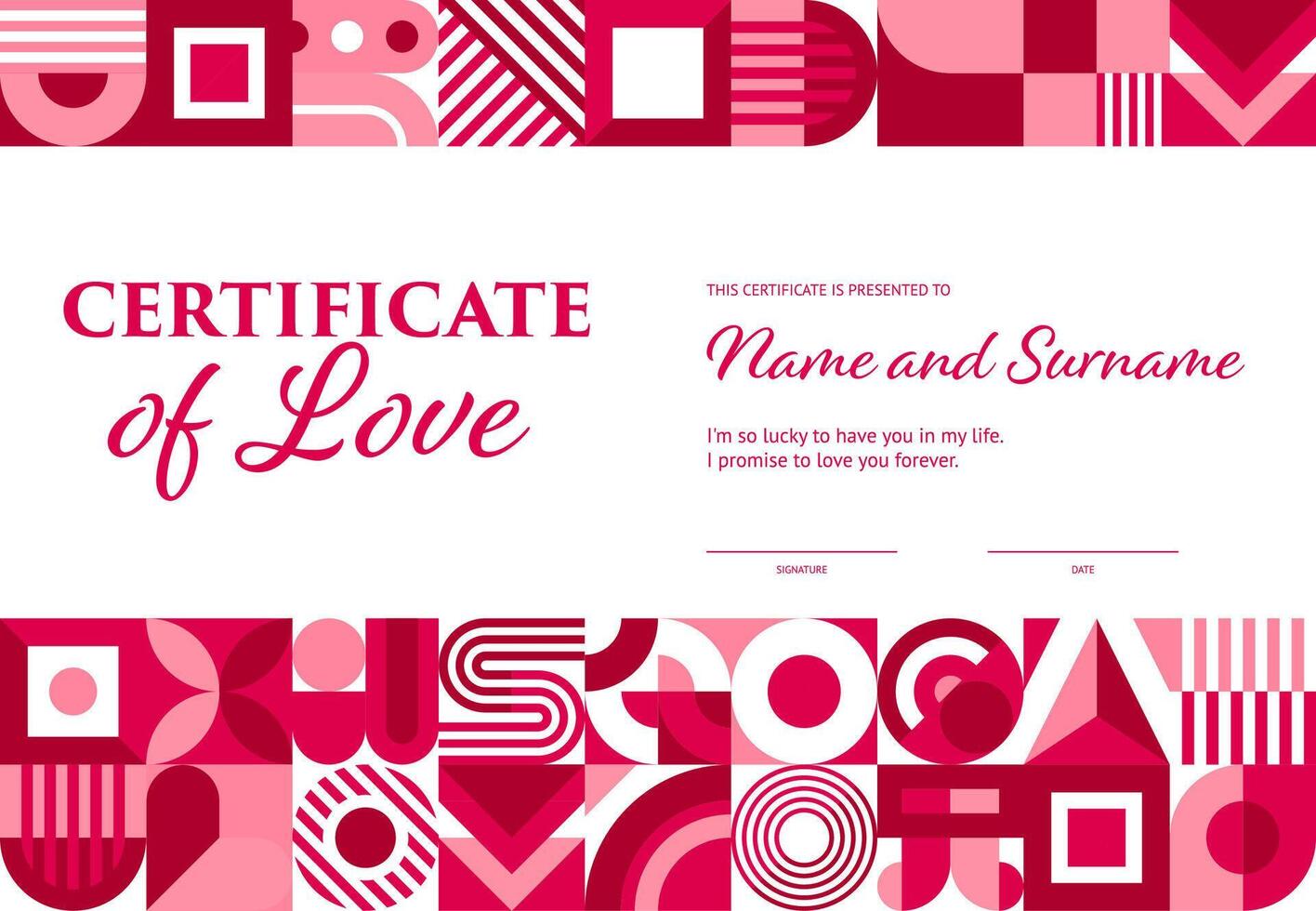 Valentines day certificate with shape pattern vector