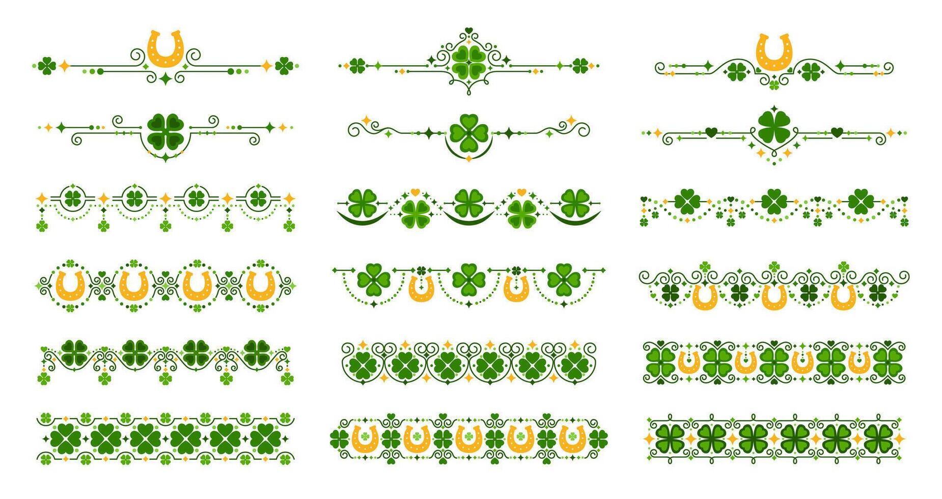 Green clover dividers and border line patterns set vector