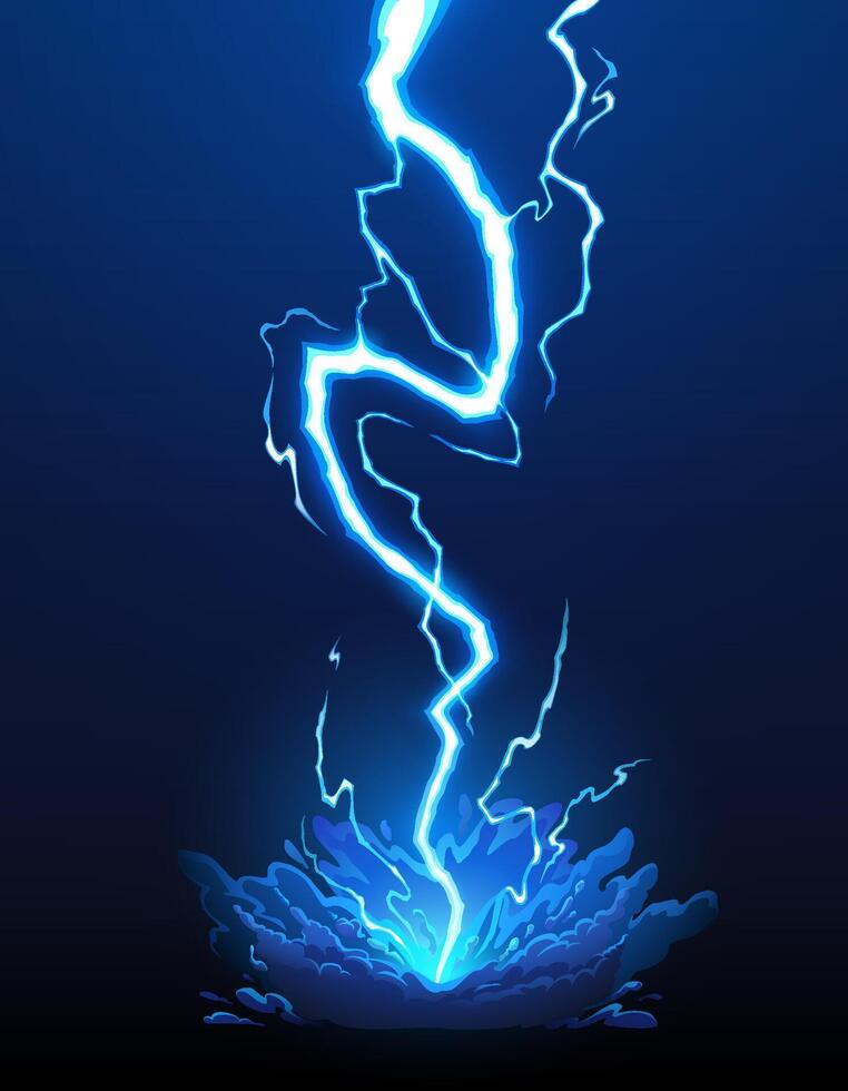 Cartoon blue thunder bolt, lightning thunderbolt vector