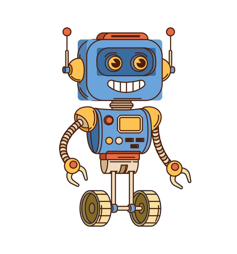 Groovy robot and droid character, cartoon machine vector