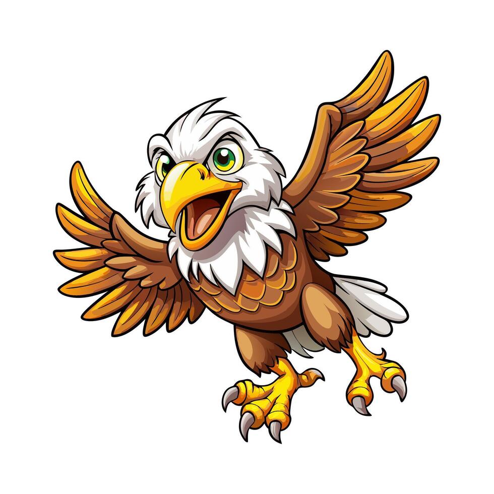 A cartoon bald eagle flying illustration vector