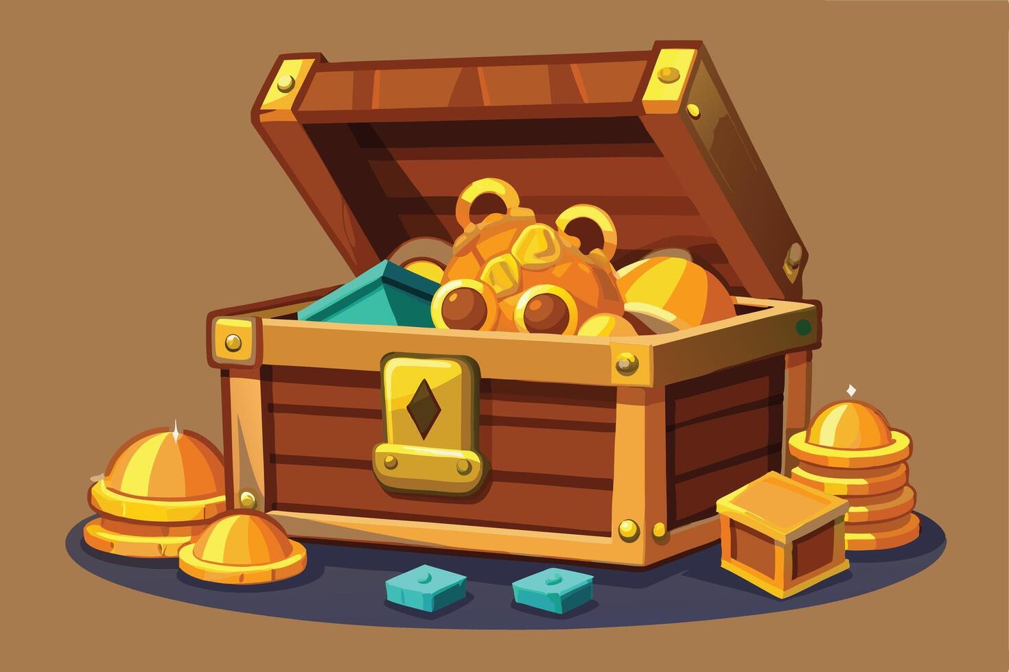 Cartoon treasure chest overflowing with gold coins. vector