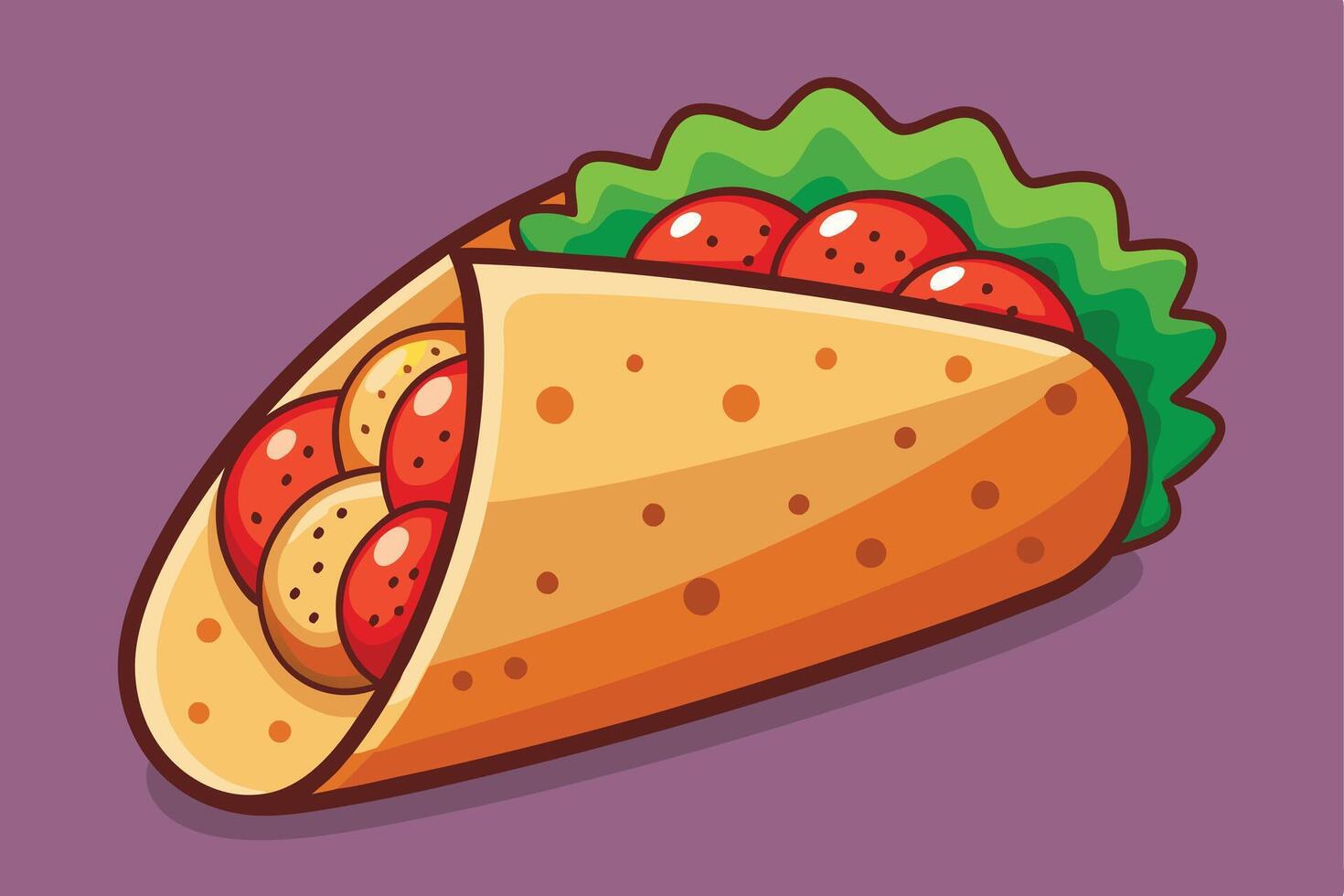 Colorful Cartoon Illustration of a Delicious Wrap with Tomatoes and Lettuce vector