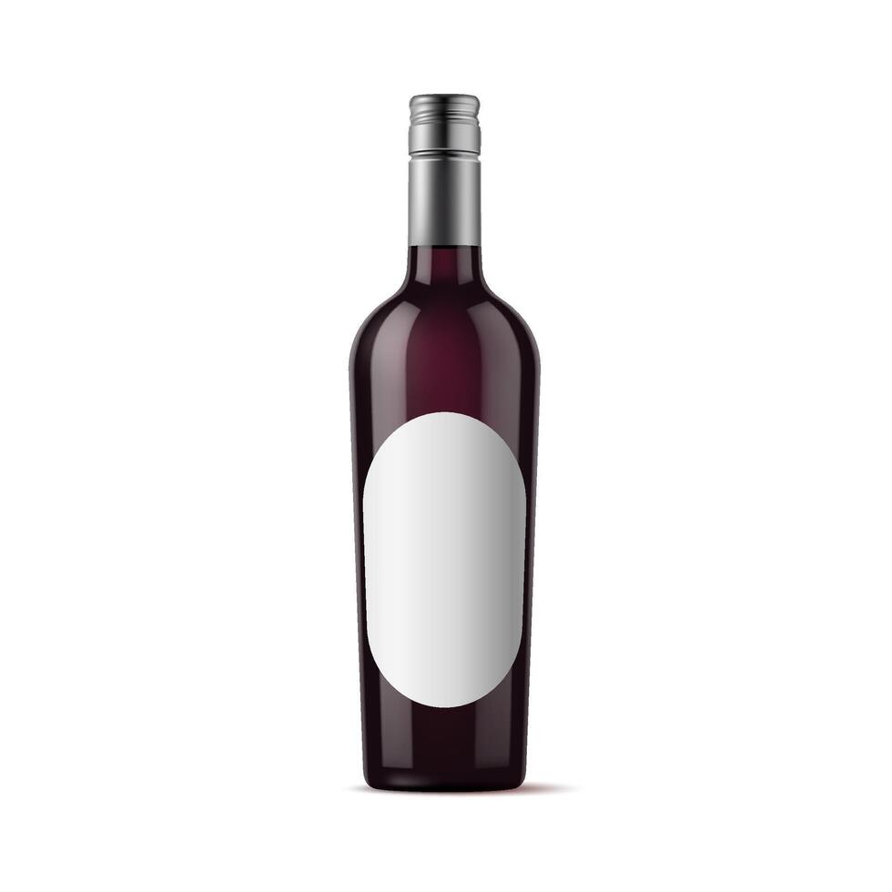 A bottle of wine with a white label on it vector