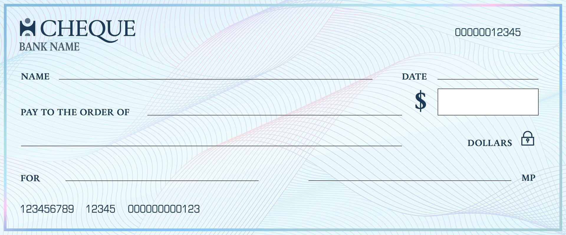 Bank cheque or check template with watermark vector