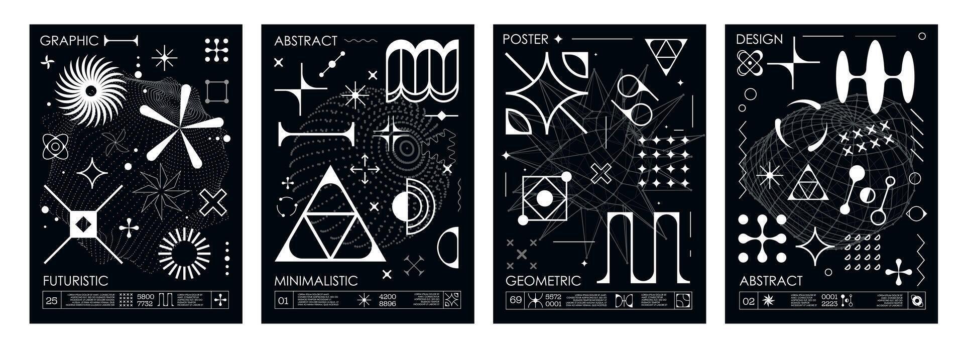 Abstract brutal posters with y2k geometric shapes vector
