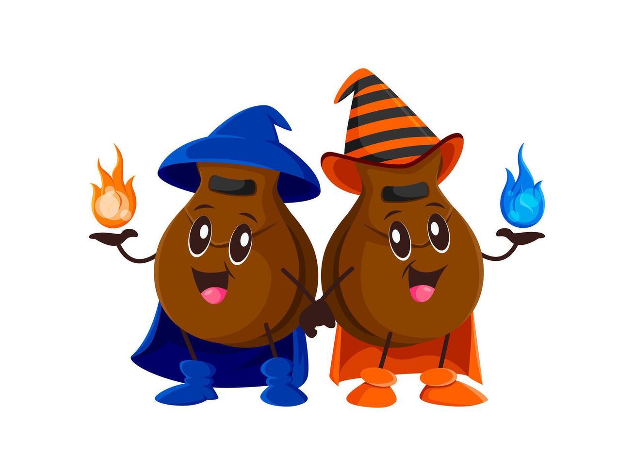 Cartoon castanets Halloween wizard characters vector