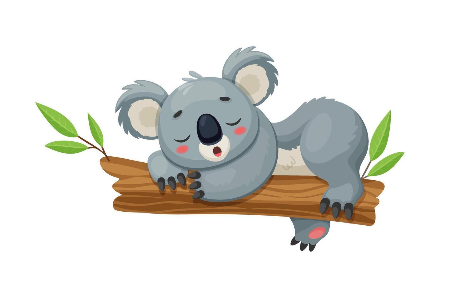 Cartoon funny koala peacefully sleeping on tree vector