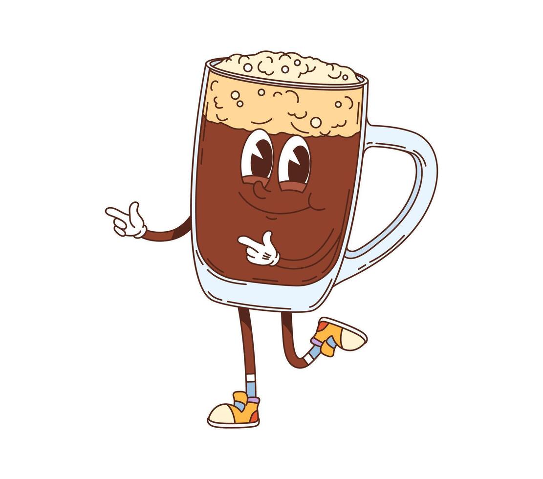 Cartoon retro groovy beer glass drink character vector