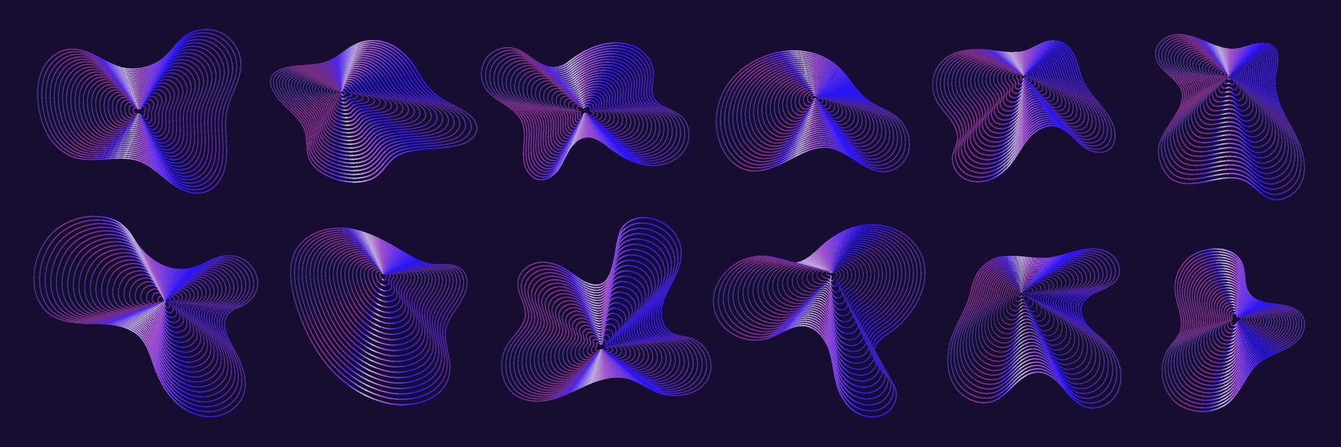 3d sound line wave shapes, music graphic pattern vector