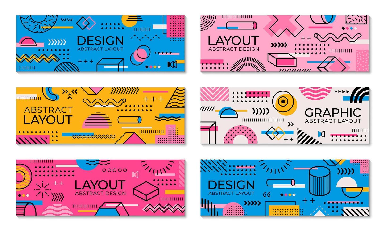 Horizontal banners with geometric memphis shapes vector
