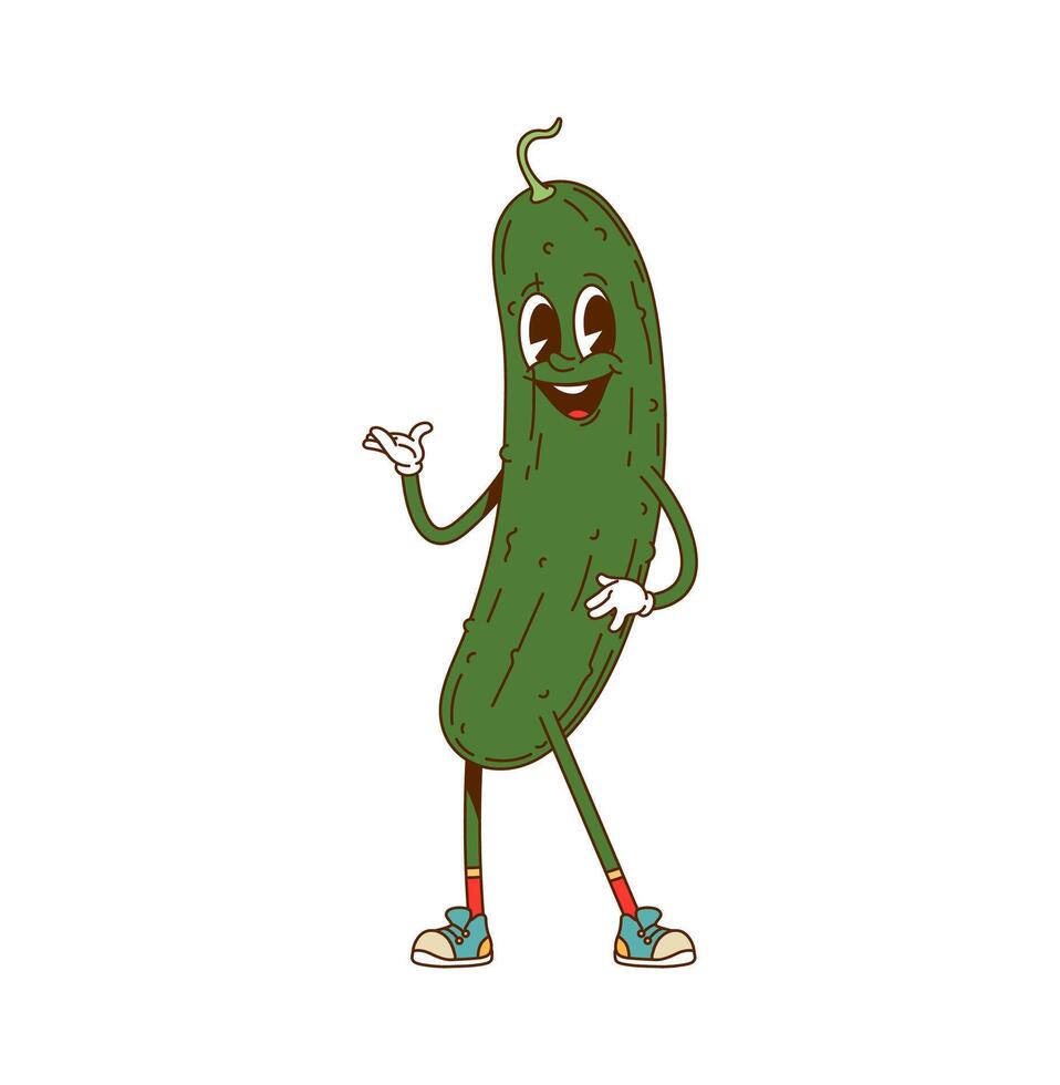 Cartoon groovy cucumber vegetable y2k character vector