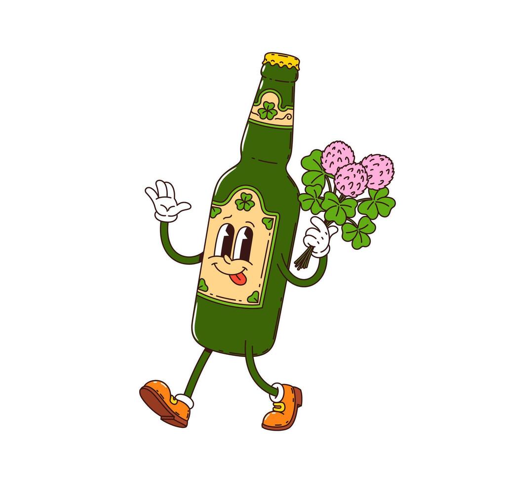 A cartoon beer character holding a bouquet of flowers vector