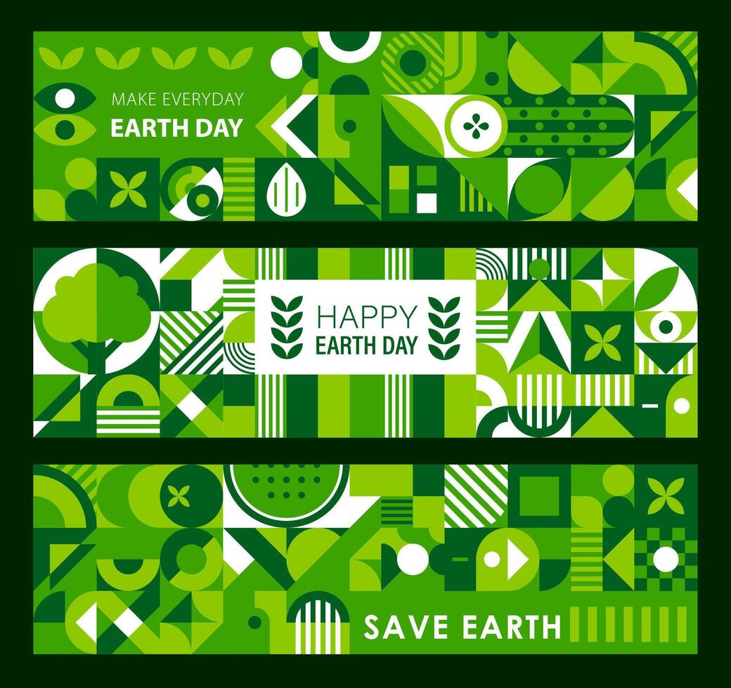 Earth day banners with ecology geometric shapes vector