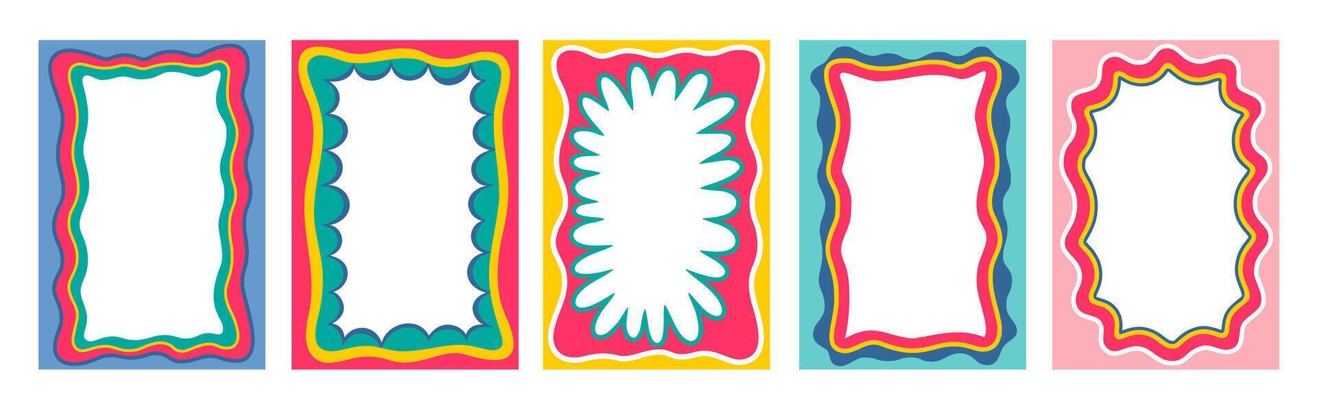 Retro y2k color scallop wavy frames and borders vector