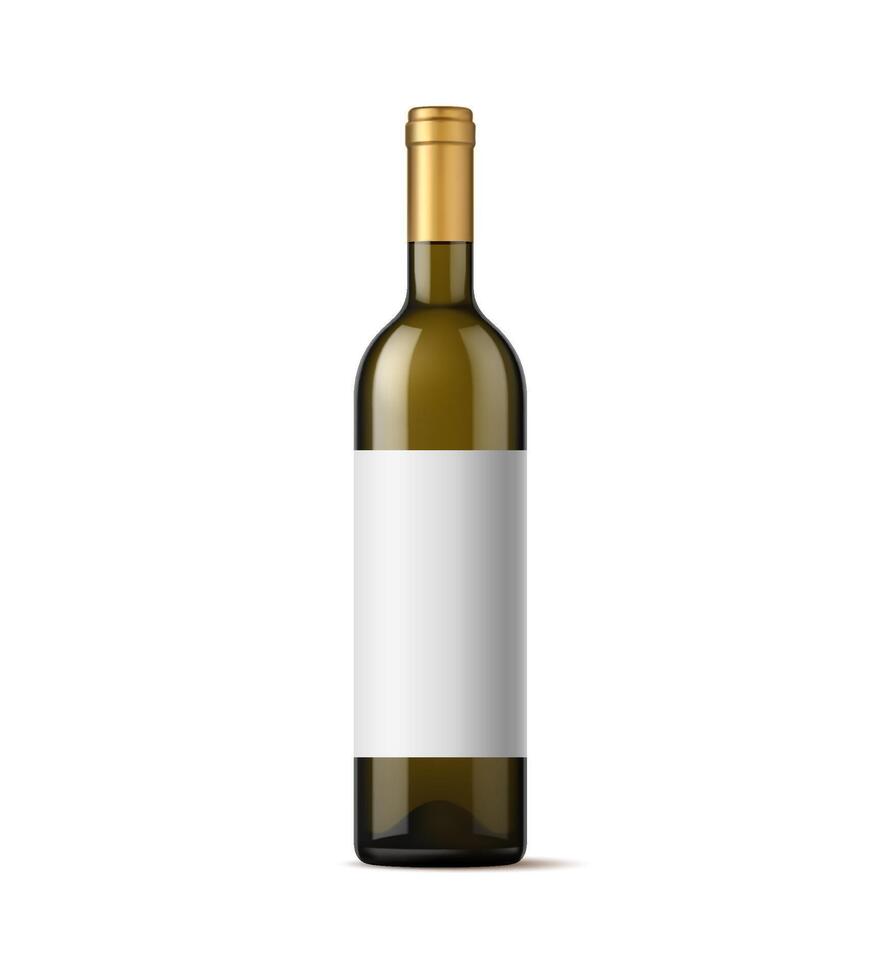 Realistic wine glass bottle, alcohol drink mockup vector