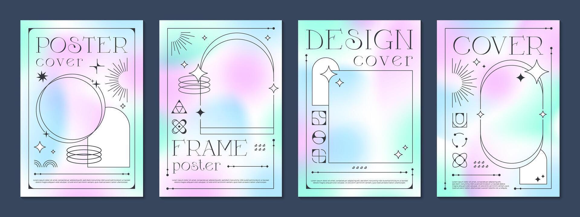 Y2k color gradient background poster covers, frame vector