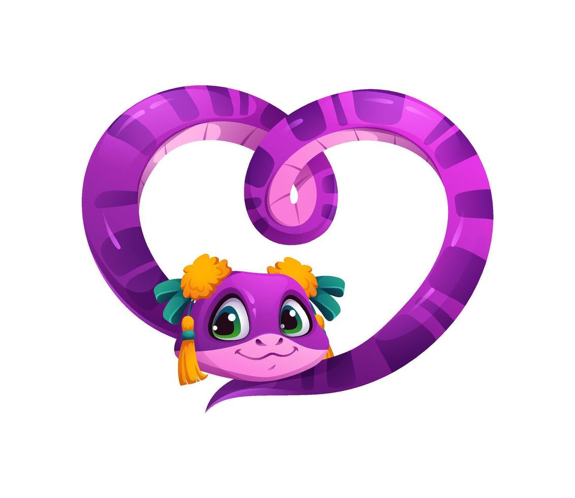 Funny heart shaped cute snake cartoon character vector