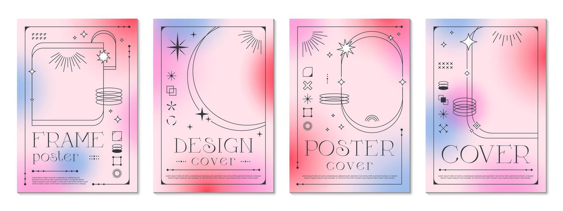 Light gradient y2k posters, aesthetic backgrounds vector
