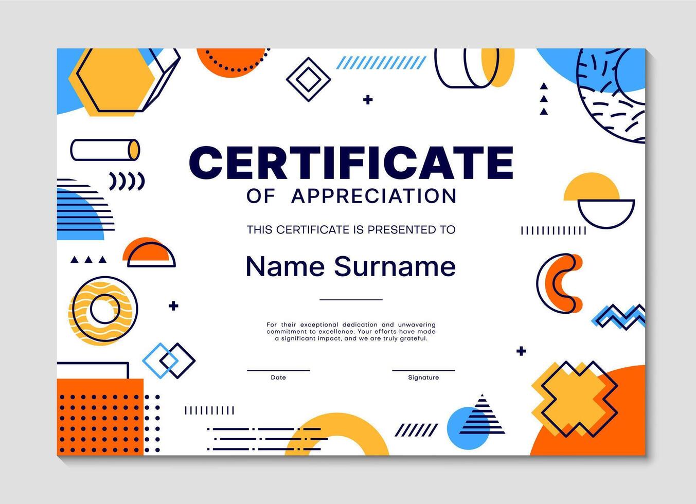 Diploma certificate template, Memphis frame vector