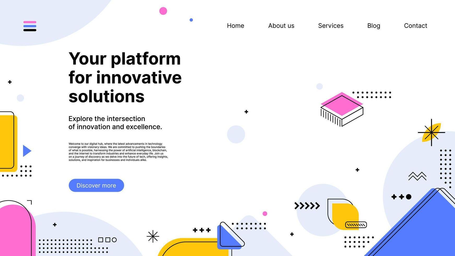 Abstract Memphis landing page with abstract shapes vector