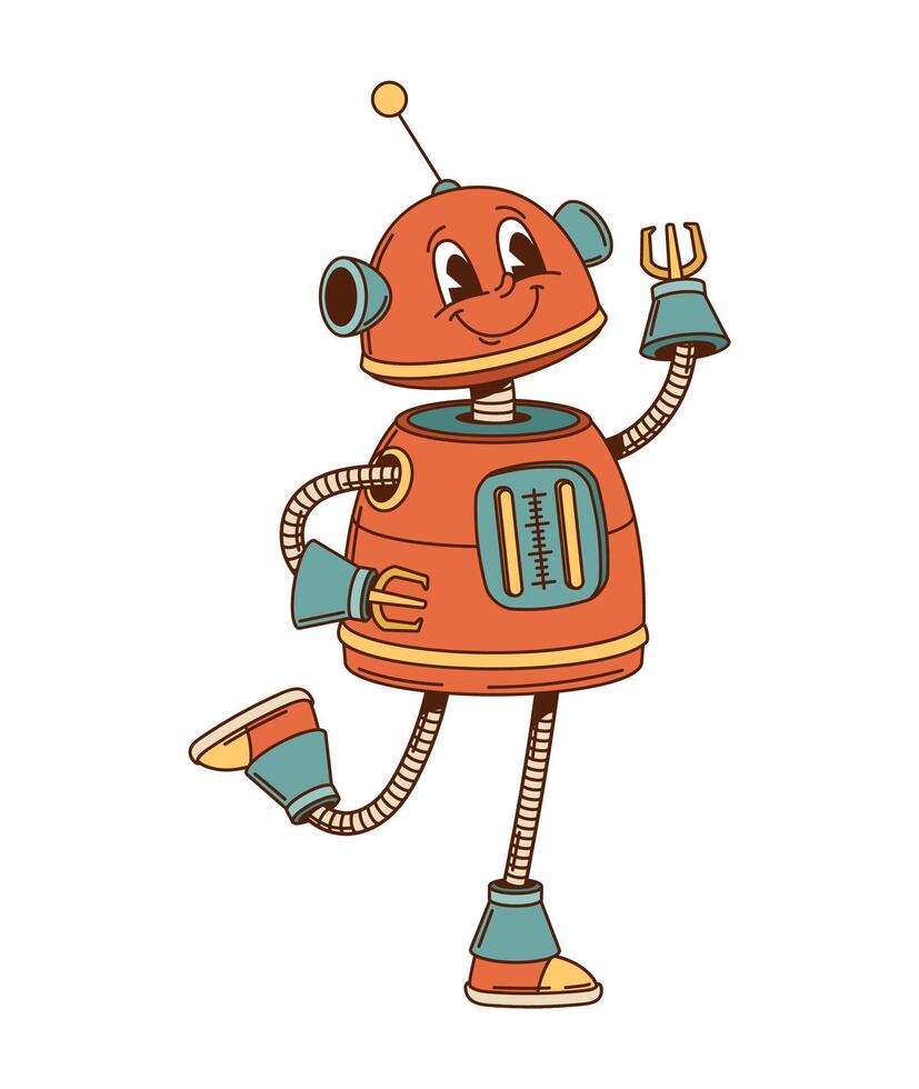 Dancing robot and android groovy funny character vector