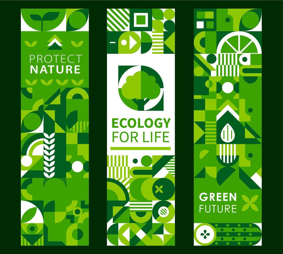 Save nature environment banners with green shapes vector