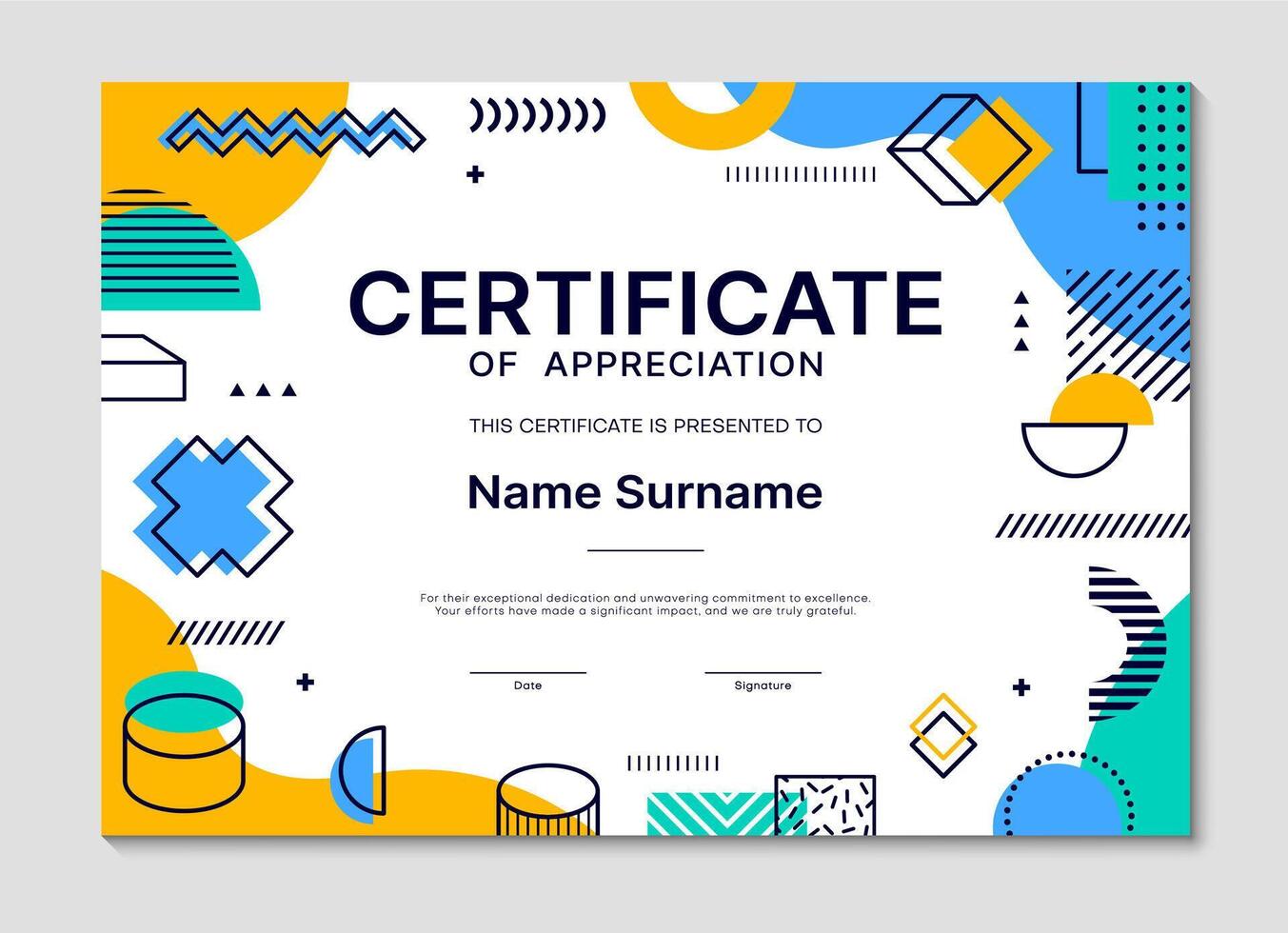 Diploma certificate template at memphis pattern vector