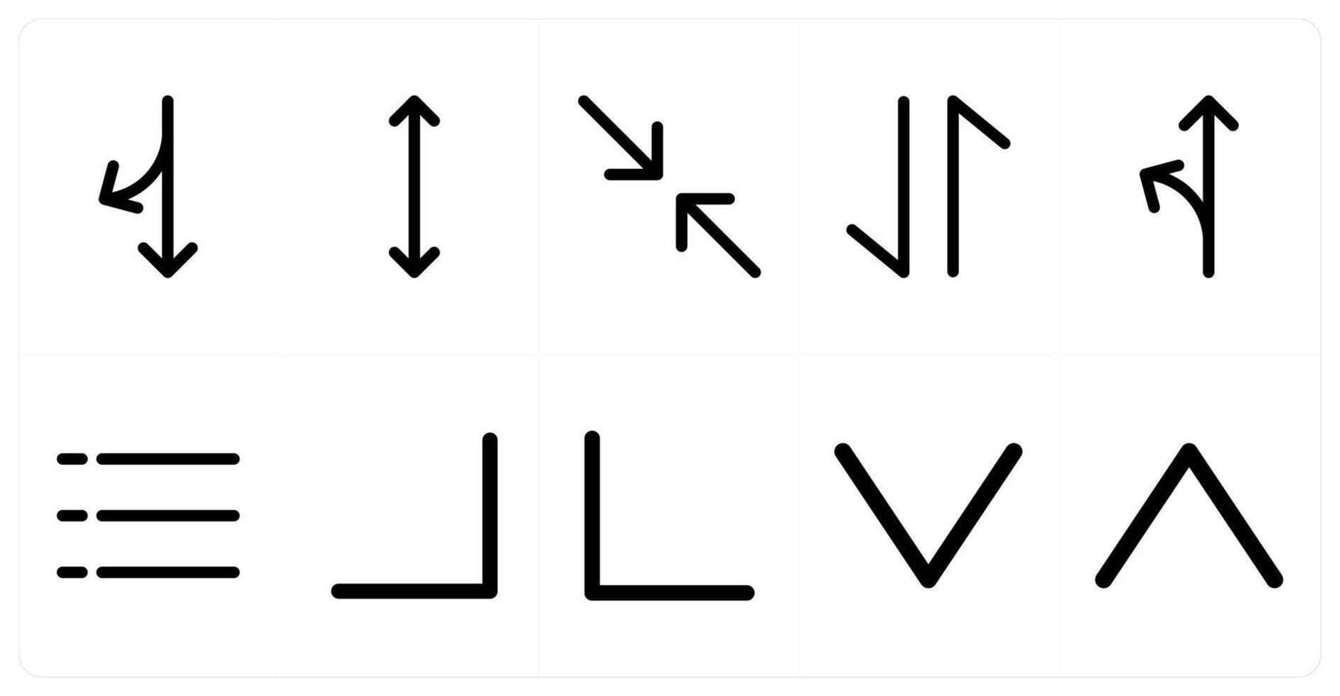 Set of 10 directions icons as route, directions, opposite arrows vector