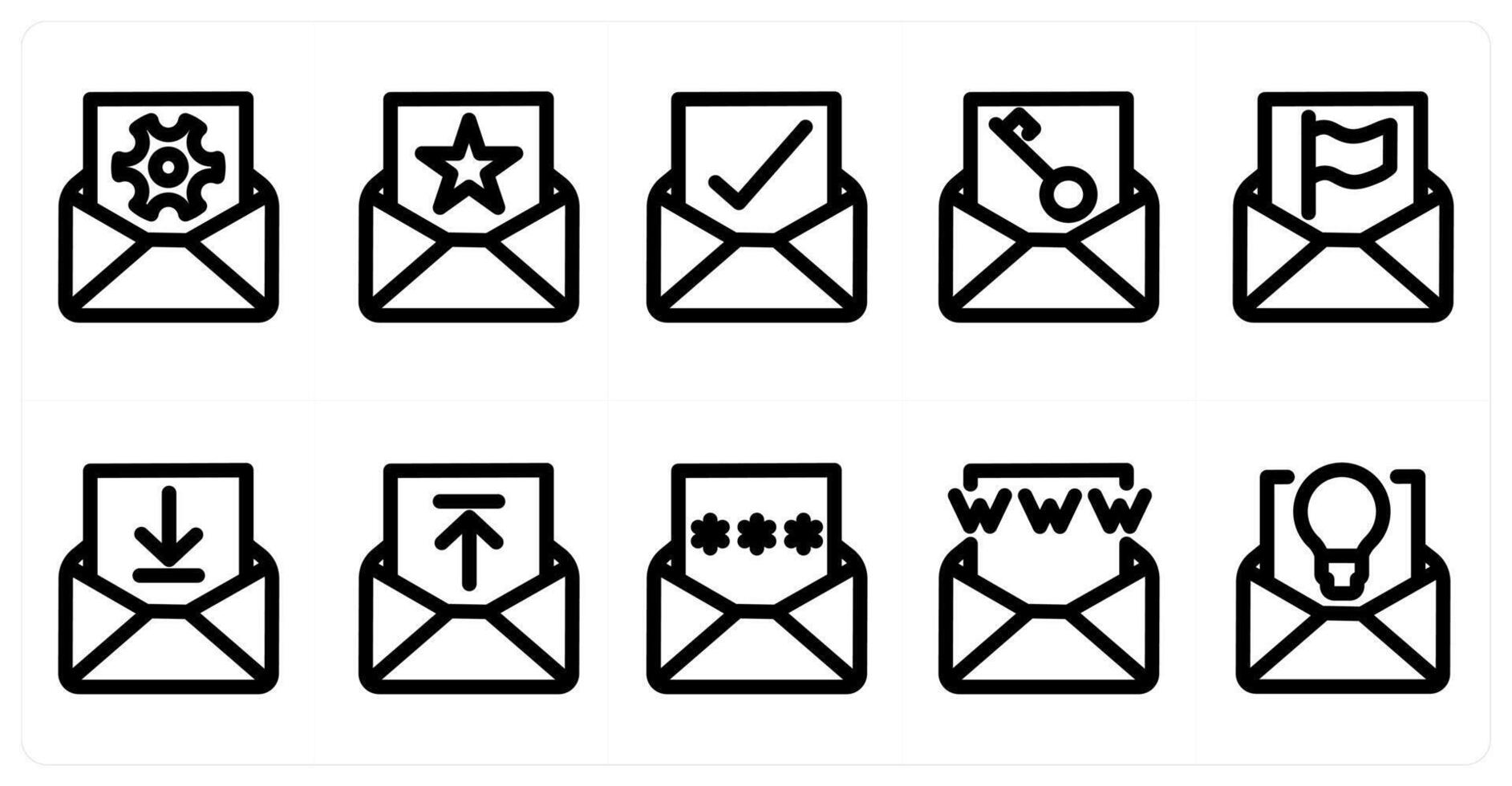 Set of 10 message icons as message setting, favorite message, right message vector