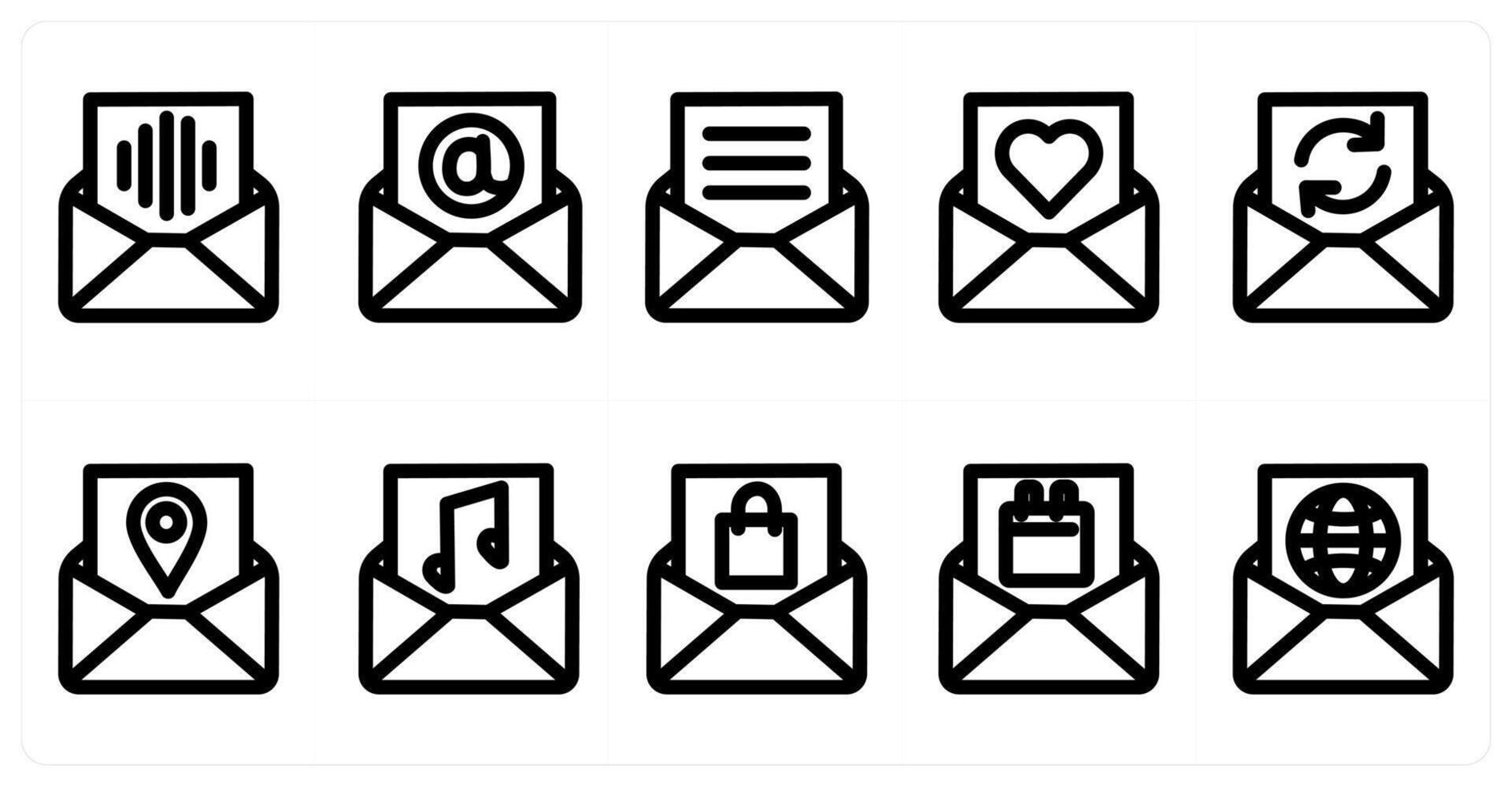 Set of 10 message icons as message, email, envelope vector