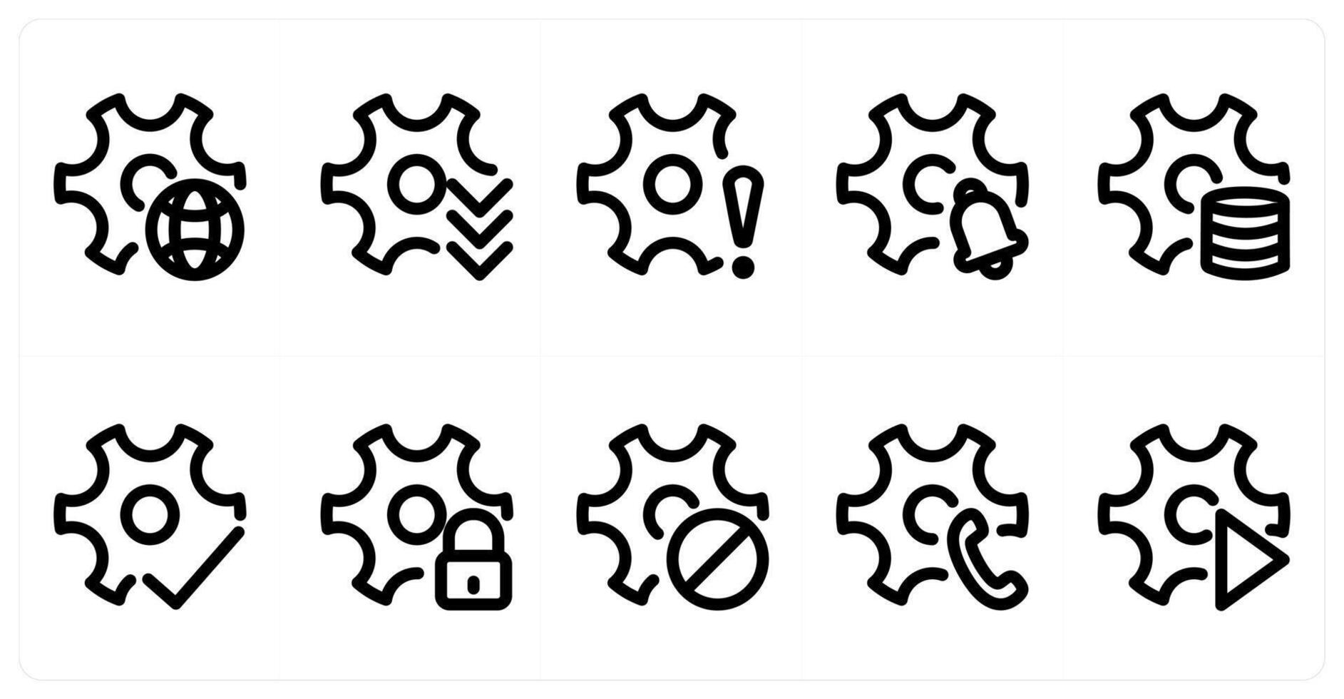 Set of 10 settings icons as global setting, setting, setting info vector