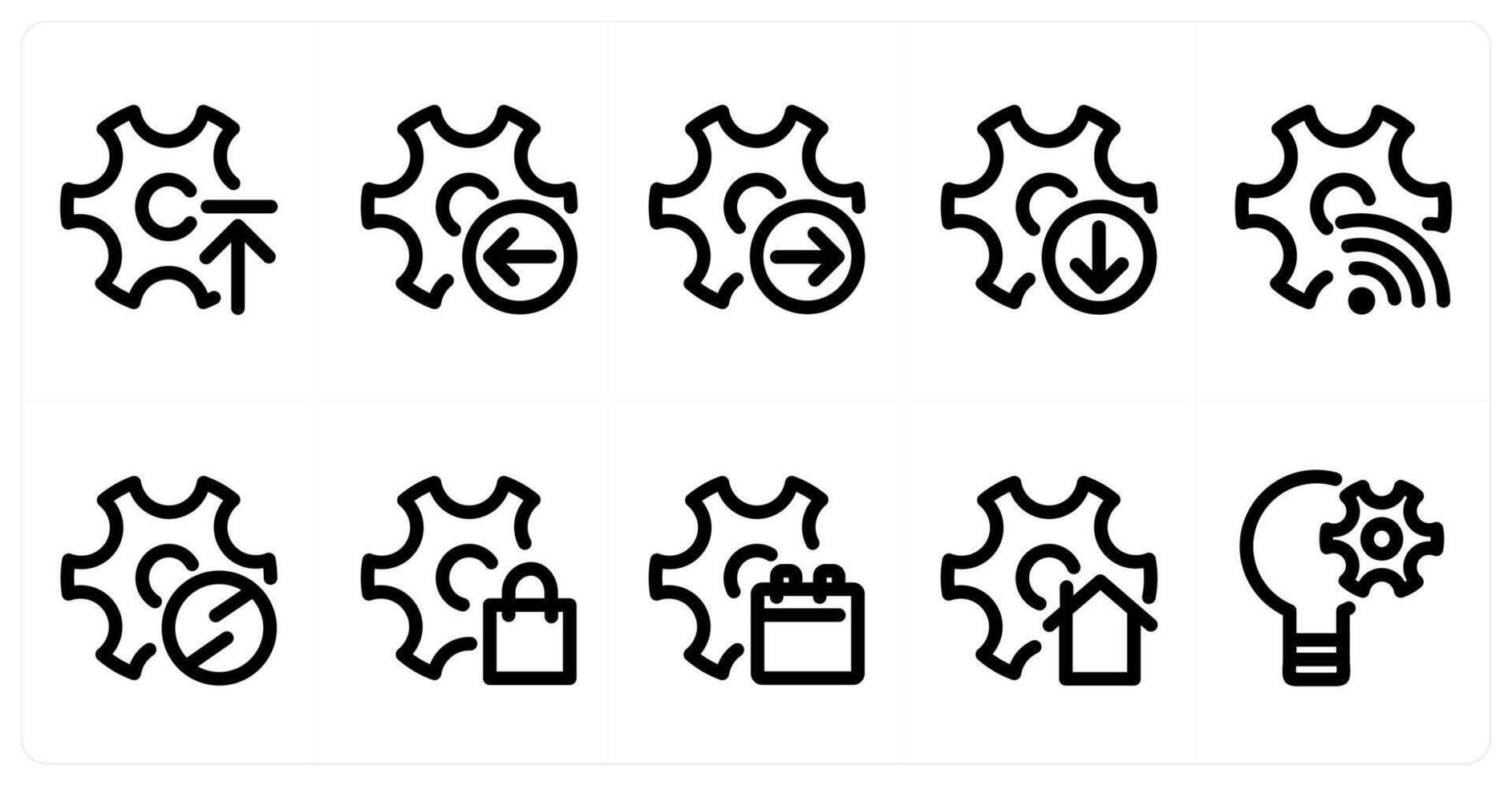 Set of 10 settings icons as upload setting, receive setting, send setting vector