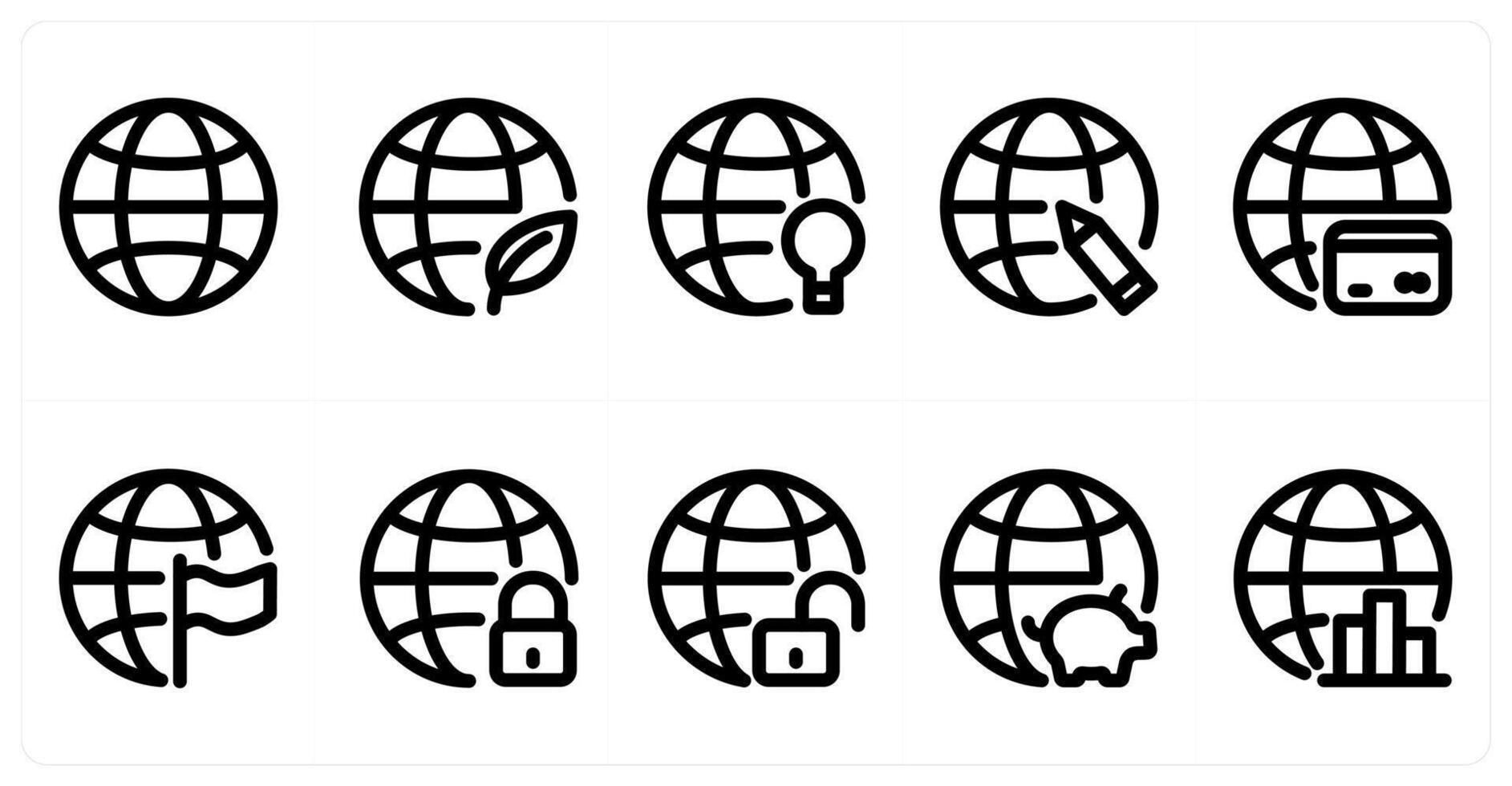 Set of 10 global icons as global, environment, global idea vector