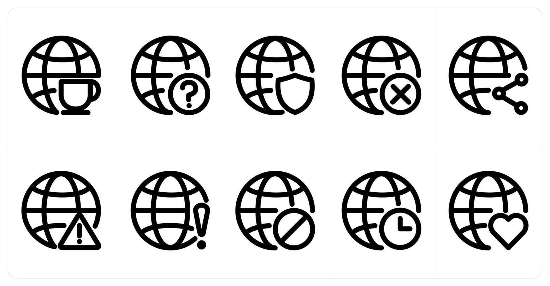 Set of 10 global icons as global, global query, global security vector