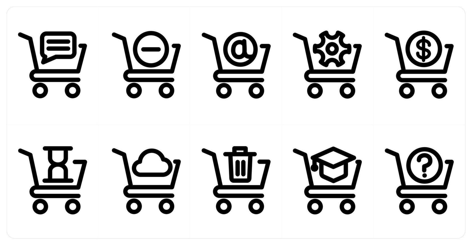 Set of 10 cart icons as cart message, remove cart, email cart vector