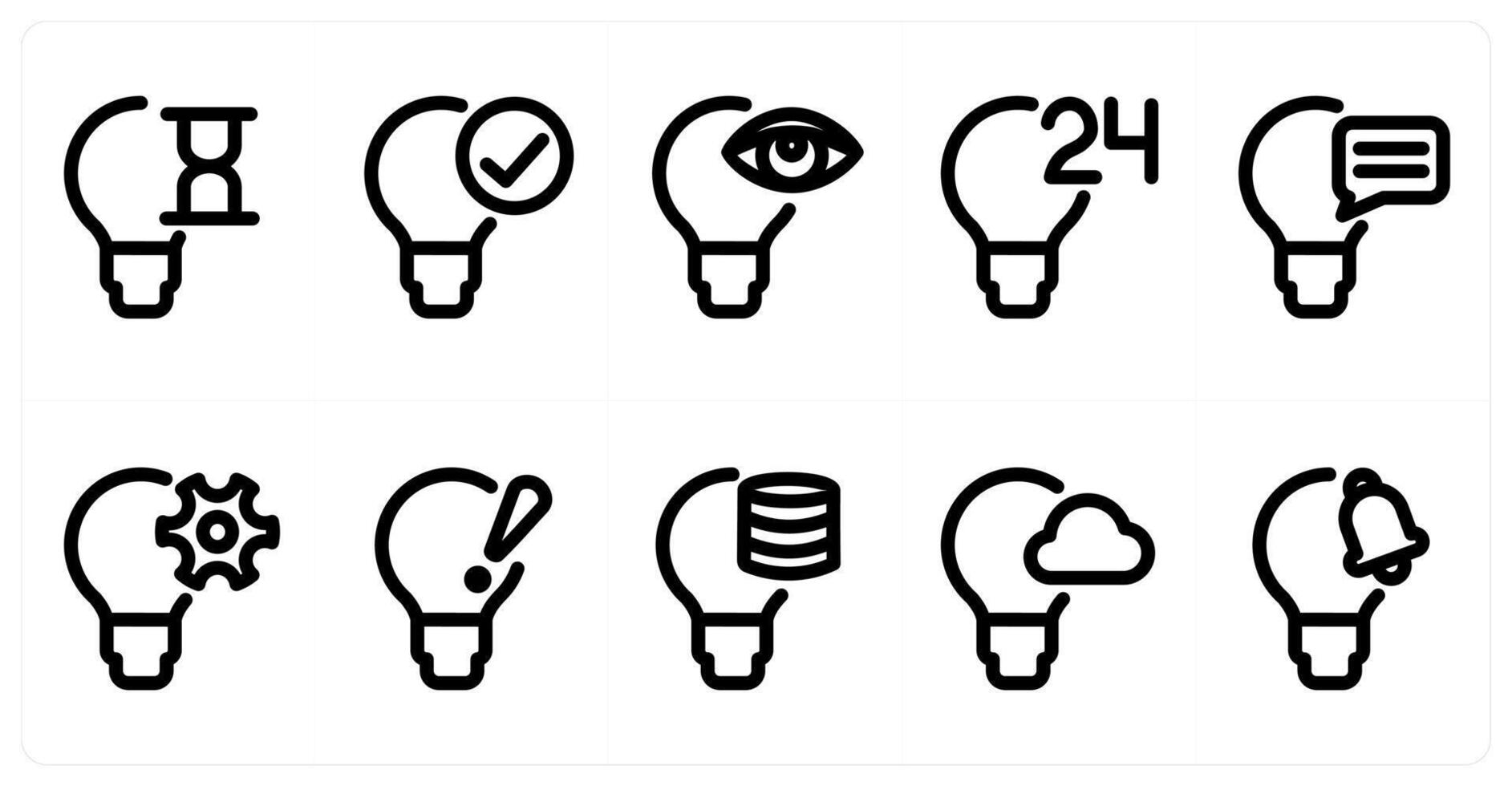 Set of 10 idea icons as idea on time, right idea, view idea vector