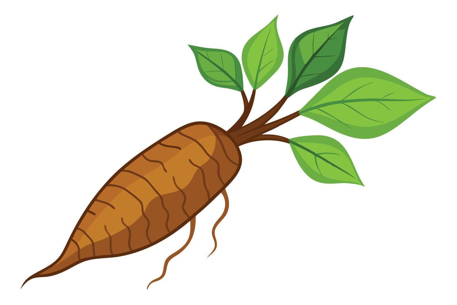 Vibrant illustration of a yam with lush green leaves. vector