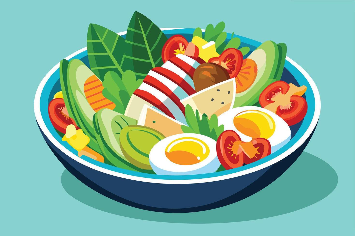 Colorful Illustration of a Healthy Breakfast Plate with Egg, Fries, and Salad vector