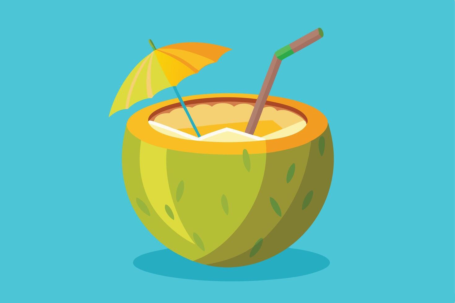 Refreshing Coconut Drink Under a Summer Umbrella vector