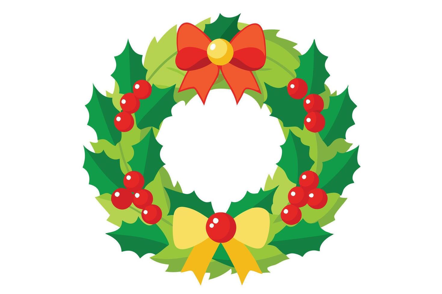 Festive Christmas Wreath Decorated with Holly and Berries vector