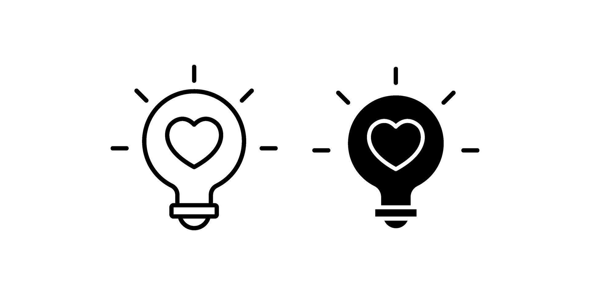 Heart shape in a light bulb icon set .Symbol isolated white background. illustration. color editable. vector