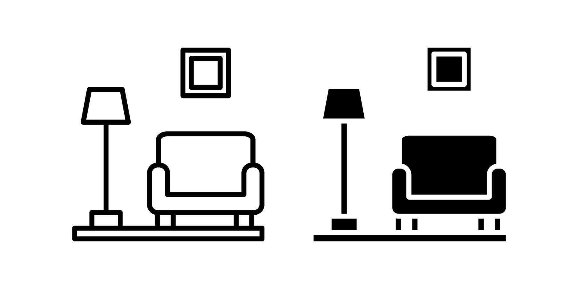 Living Room Icon set. Symbol isolated white background. illustration. color editable. vector