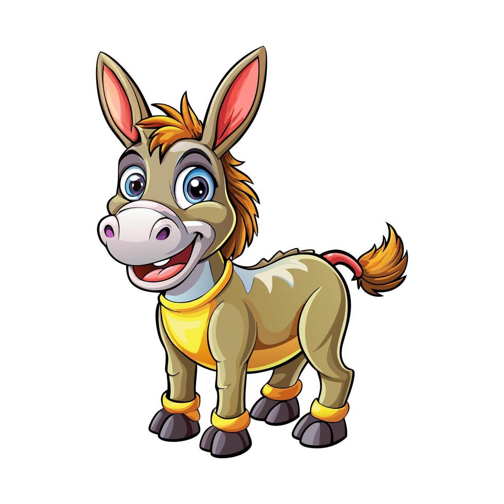 Cartoon donkey with yellow collar and yellow boots vector